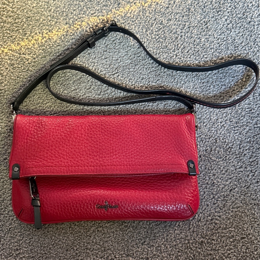 Cole Haan Deep Red and Black Leather Crossbody Bag. Gunmetal Black Hardware!